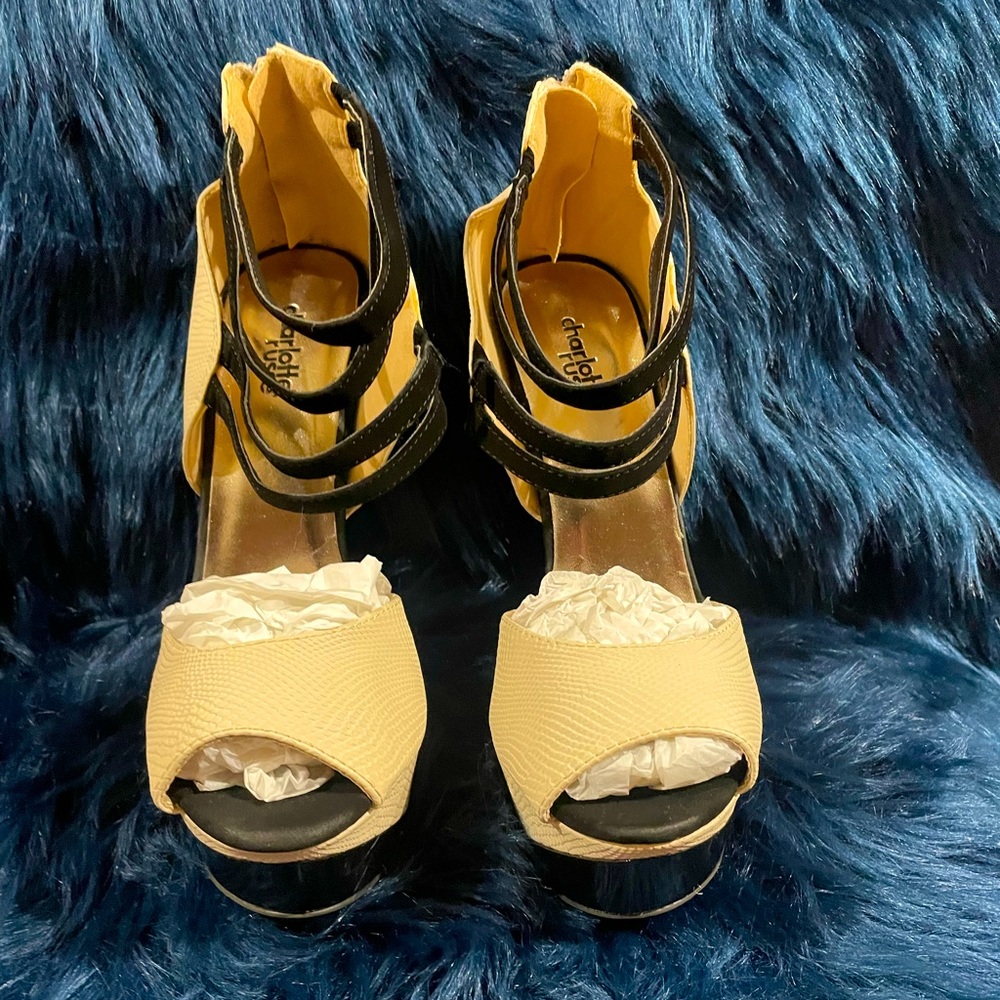 Cream and black Strappy stiletto platform heel